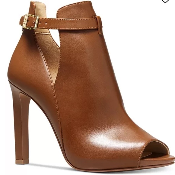 MICHAEL Michael Kors Lawson Open Toe Leather Bootie Brown - Picture 1 of 10